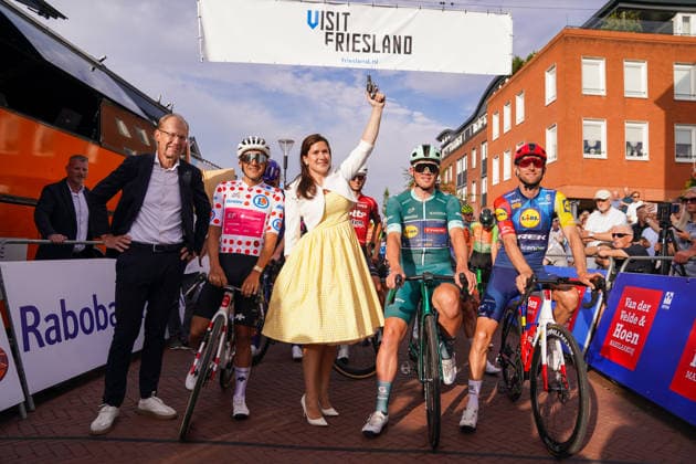 2026-07-28 Profronde Surhuisterveen 2026 SURHUISTERVEEN, NETHERLANDS - JULY 28: Joop Atsma, Richard Carapaz of EF Education - Easypost, Eke Folkerts, Mads Pedersen of Lidl Trek, Bauke Mollema of Lidl Trek during the Profronde Surhuisterveen 2026 on July 28, 2026 in Surhuisterveen, Netherlands. Surhuisterveen Netherlands Content not available for redistribution in The Netherlands directly or indirectly through any third parties. Copyright: xAndrexWeeningx