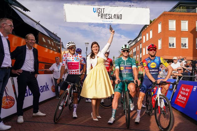 2026-07-28 Profronde Surhuisterveen 2026 SURHUISTERVEEN, NETHERLANDS - JULY 28: Joop Atsma, Richard Carapaz of EF Education - Easypost, Eke Folkerts, Mads Pedersen of Lidl Trek, Bauke Mollema of Lidl Trek during the Profronde Surhuisterveen 2026 on July 28, 2026 in Surhuisterveen, Netherlands. Surhuisterveen Netherlands Content not available for redistribution in The Netherlands directly or indirectly through any third parties. Copyright: xAndrexWeeningx