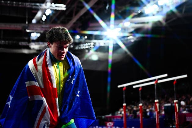 Glasgow 2026 Commonwealth Games Picture by Olly Hassell SWpix.com - 28 07 2026 - Glasgow 2026 Commonwealth Games - Artistic Gymnastics - Glasgow International Arena, Glasgow, Scotland - Men s Parallel Bars Final - Jesse Moore of Australia wins the Men s Parallel Bars Final Copyright: x xSWpix.comx(t axPhotographyxHubxLtd)xOllyxHassell SWpix.comx SWP-3418-0004