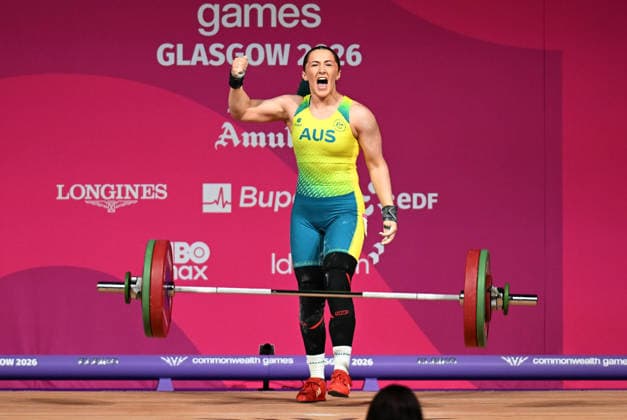 COM26 WEIGHTLIFTING, Nya Phebe Hayman of Australia competes reacts after a lift during the Womens 69kg Weightlifting Final at the Glasgow 2026 Commonwealth Games at SEC Centre in Glasgow, Scotland, Tuesday, July 28, 2026. ( NO ARCHIVING, EDITORIAL USE ONLY Glasgow Scotland United Kingdom  Copyright: xLUKASxCOCHx 20260729183878169209
