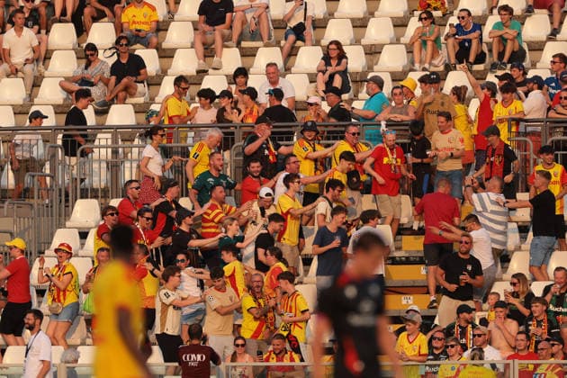 Como, Italy, 28th July 2026. Racing Club de Lens fans celebrate during the Crystal Palace vs Racing Club de Lens Pre Season Friendly match at Stadio Giuseppe Sinigaglia, Como. Picture credit should read: Jonathan Moscrop Sportimage EDITORIAL USE ONLY. No use with unauthorised audio, video, data, fixture lists, club league logos or live services. Online in-match use limited to 120 images, no video emulation. No use in betting, games or single club league player publications. SPI_020_JM_PALACE_LENS SPI-4866-0018