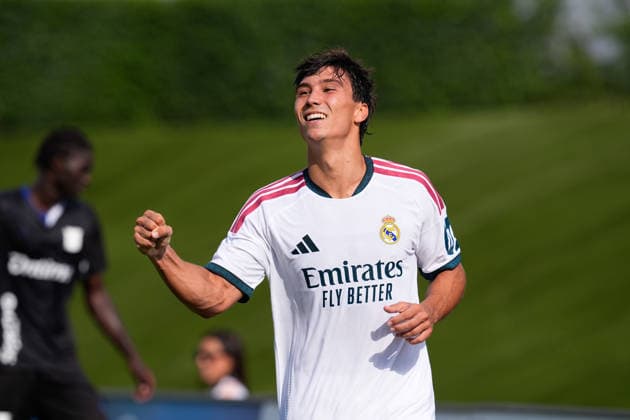July 28, 2026, Valdebebas, Madrid, Spain: Gonzalo Garcia of Real Madrid CF celebrates after scoring his team s second goal during the Real Madrid training session held in collaboration with CD Leganes at Alfredo Di Stefano stadium on July 28, 2026, in Valdebebas, Madrid, Spain. Valdebebas Spain - ZUMAa181 20260728_zaa_a181_026 Copyright: xDennisxAgyemanx