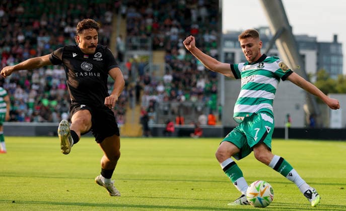 UEFA Champions League Second Qualifying Round Second Leg, Tallaght Stadium, Dublin 28 7 2026 Shamrock Rovers vs Ararat Armenia Shamrock Rovers Dylan Watts and Hugo Oliveira of Ararat Armenia Dylan Watts and Hugo Oliveira 28 7 2026  Copyright: xx RB1_8527