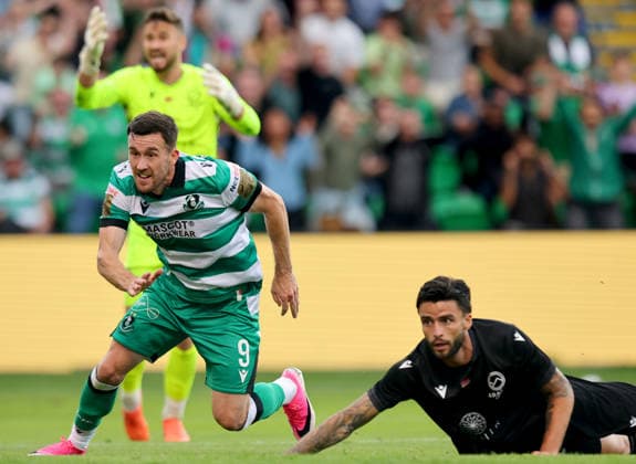 UEFA Champions League Second Qualifying Round Second Leg, Tallaght Stadium, Dublin 28 7 2026 Shamrock Rovers vs Ararat Armenia Shamrock Rovers Aaron Greene celebrates scoring his sides second goal Aaron Greene celebrates scoring his sides second goal 28 7 2026  Copyright: xx RB2_7578