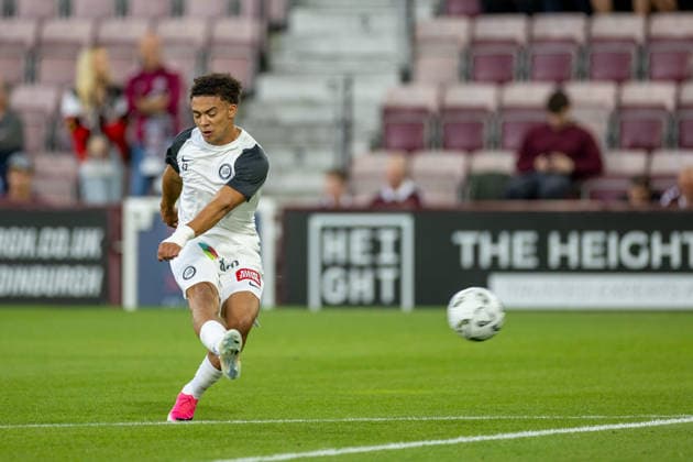 RECORD DATE NOT STATED 28th July 2026; Tynecastle Park, Edinburgh, Scotland: UEFA Europa League Qualifier Football, Hearts versus Sturm Graz; Jacob Hodl of Sturm Graz warms up VagelisxGeorgariou