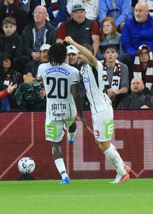 Heart of Midlothian v SK Sturm Graz UEFA Champions League Seedy Jatta of SK Sturm Graz celebrates scoring his teams first goal which is later disallowed following a VAR review during the UEFA Champions League Second Qualifying Round Second Leg match at Tynecastle Park, Edinburgh 28 07 2026 UK Newspapers OUT Copyright: xFredxPalmerx FIL-23686-0041