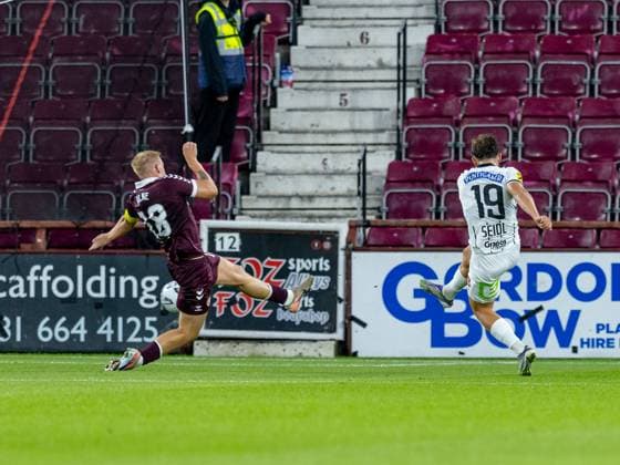 Simon Seidl, of SK Sturm Graz scores the opening goal during the Hearts v Sturm Graz second leg of their Champions League second qualifying round at Tynecastle Stadium on Tuesday 28th July 2026 Heart of Midlothian v Sturm Graz, UEFA Champions League, 2nd Qualifying Round, 2nd Leg, Football, Tynecastle Park, Edinburgh, Scotland, UK - 28 Jul 2026Edinburgh Tynecastle Park Scotland United Kingdom  Copyright: xAlanxRennie Shutterstockx 17015998ch