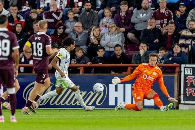 Emran Soglo, of SK Sturm Graz scores second goal during the Hearts v Sturm Graz second leg of their Champions League second qualifying round at Tynecastle Stadium on Tuesday 28th July 2026 Heart of Midlothian v Sturm Graz, UEFA Champions League, 2nd Qualifying Round, 2nd Leg, Football, Tynecastle Park, Edinburgh, Scotland, UK - 28 Jul 2026Edinburgh Tynecastle Park Scotland United Kingdom  Copyright: xAlanxRennie Shutterstockx 17015998cp
