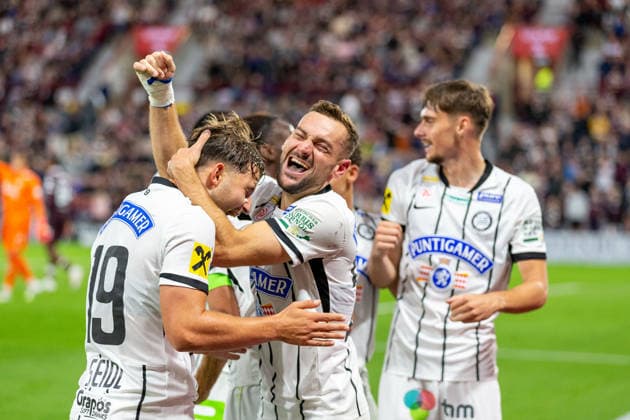RECORD DATE NOT STATED 28th July 2026; Tynecastle Park, Edinburgh, Scotland: UEFA Europa League Qualifier Football, Hearts versus Sturm Graz; Simon Seidl of Sturm Graz celebrates after he shoots and scores in the 64th minute to make it 1-0 VagelisxGeorgariou