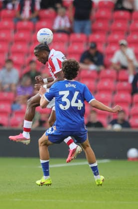 Stoke City v Everton, Pre-Season Friendly Eric Bocat of Stoke City and Merlin Röhl of Everton during the Pre-Season Friendly match between Stoke City and Everton at the Bet365 Stadium, Stoke-on-Trent, UK on 28 July 2026. Stoke-on-Trent Bet365 Stadium Staffordshire UK Editorial use only , Copyright: xAlunxRobertsx PSI-24601-0087