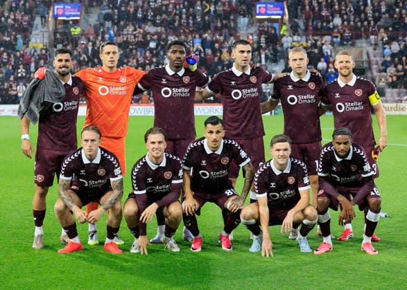 Heart of Midlothian v SK Sturm Graz UEFA Champions League Heart of Midlothian players line up during the UEFA Champions League Second Qualifying Round Second Leg match at Tynecastle Park, Edinburgh 28 07 2026 UK Newspapers OUT Copyright: xFredxPalmerx FIL-23686-0110