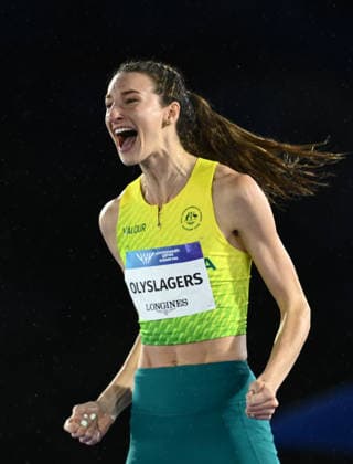 COM26 ATHLETICS, Nicola Olyslagers of Australia celebrates during the Women™s High Jump Final during the Glasgow 2026 Commonwealth Games at Scotstoun Stadium in Glasgow, Scotland, Tuesday, July 28, 2026. ( NO ARCHIVING, EDITORIAL USE ONLY Glasgow United Kingdom  Copyright: xJOELxCARRETTx 20260729192895190213