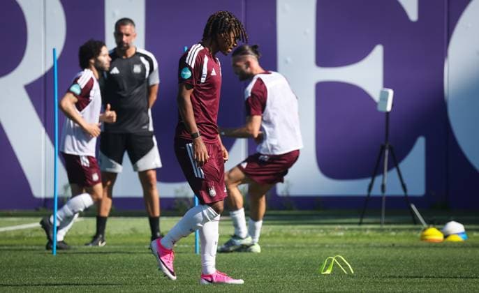 Anderlecht s Jayden Onia-Seke pictured during a training session of Belgian RSC Anderlecht, Wednesday 29 July 2026 in Brussels, in preparations of the second leg of the second qualifying round for the UEFA Europa League against Swedish Hammarby IF. VIRGINIExLEFOUR  x182290117x