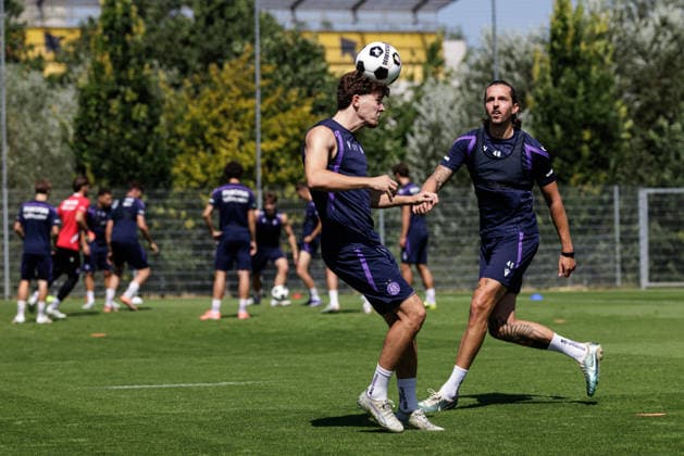 SOCCER - UEFA ECL, A.Wien vs Liepaja VIENNA,AUSTRIA,29.JUL.26 - SOCCER - UEFA Conference League, qualification, Austria Wien vs FK Liepaja, preview, training A.Wien. Image shows Moritz Wels and Johannes Handl (A.Wien).  GEPAxpictures xArminxRauthner