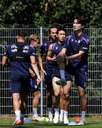 SOCCER - UEFA ECL, A.Wien vs Liepaja VIENNA,AUSTRIA,29.JUL.26 - SOCCER - UEFA Conference League, qualification, Austria Wien vs FK Liepaja, preview, training A.Wien. Image shows Johannes Eggestein, Johannes Handl, Taeseok Lee and Kang Hee Lee (A.Wien).  GEPAxpictures xArminxRauthner