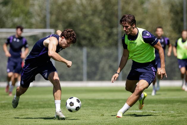 SOCCER - UEFA ECL, A.Wien vs Liepaja VIENNA,AUSTRIA,29.JUL.26 - SOCCER - UEFA Conference League, qualification, Austria Wien vs FK Liepaja, preview, training A.Wien. Image shows Moritz Wels and Jonas Feddersen (A.Wien).  GEPAxpictures xArminxRauthner