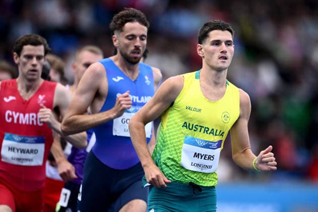 COM26 ATHLETICS, Cameron Myers of Australia (right) competes in the Men™s One Mile, Round 1 heats at the Glasgow 2026 Commonwealth Games at EDF Scotstoun Stadium in Glasgow, Scotland, Wednesday, July 29, 2026. ( NO ARCHIVING, EDITORIAL USE ONLY Glasgow United Kingdom  Copyright: xJOELxCARRETTx 20260729196050372884