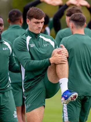Adam Mayor of Hibernian during a training session ahead of the clash with KF Malisheva Hibernian Training, Football, Hibernian Training Centre, Edinburgh, Scotland, UK - 29 Jul 2026Edinburgh Hibernian Training Centre Scotland United Kingdom EDITORIAL USE ONLY No use with unauthorised audio, video, data, fixture lists, club league logos or live services. Online in-match use limited to 120 images, no video emulation. No use in betting, games or single club league player publications.  Copyright: xAlanxRennie Shutterstockx 17016053v