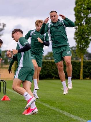 Felix Passlack of Hibernian during a training session ahead of the clash with KF Malisheva Hibernian Training, Football, Hibernian Training Centre, Edinburgh, Scotland, UK - 29 Jul 2026Edinburgh Hibernian Training Centre Scotland United Kingdom EDITORIAL USE ONLY No use with unauthorised audio, video, data, fixture lists, club league logos or live services. Online in-match use limited to 120 images, no video emulation. No use in betting, games or single club league player publications.  Copyright: xAlanxRennie Shutterstockx 17016053aq