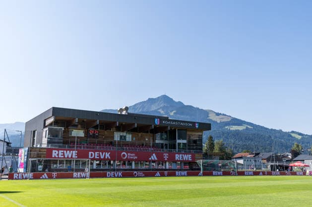 ST. JOHANN IN TIROL, AUSTRIA - JULY 29: Impressions of Koasastadion branded in rut und wiess FC Koeln branding during a training session at trainings camp in Kitzbuehel of season 2026 27 at Koasastadion on July 29, 2026 in St. Johann in Tirol, Austria. Austria Copyright: xSteffiexWunderlx