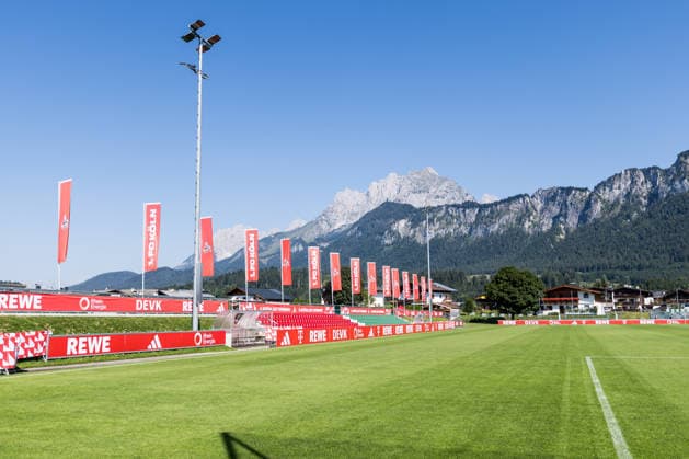 ST. JOHANN IN TIROL, AUSTRIA - JULY 29: Impressions of Koasastadion branded in rut und wiess FC Koeln branding during a training session at trainings camp in Kitzbuehel of season 2026 27 at Koasastadion on July 29, 2026 in St. Johann in Tirol, Austria. Austria Copyright: xSteffiexWunderlx