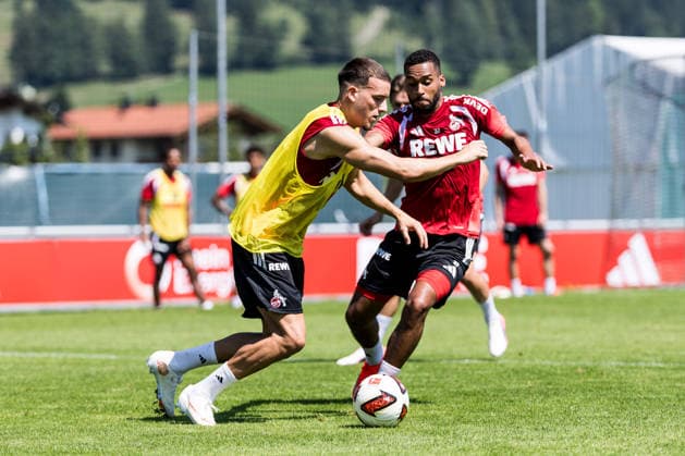 ST. JOHANN IN TIROL, AUSTRIA - JULY 29: Said El Mala (1. FC Koeln, 13) controls the ball against Linton Maina (1. FC Koeln, 37) during a training session at trainings camp in Kitzbuehel of season 2026 27 at Koasastadion on July 29, 2026 in St. Johann in Tirol, Austria. Austria Copyright: xSteffiexWunderlx