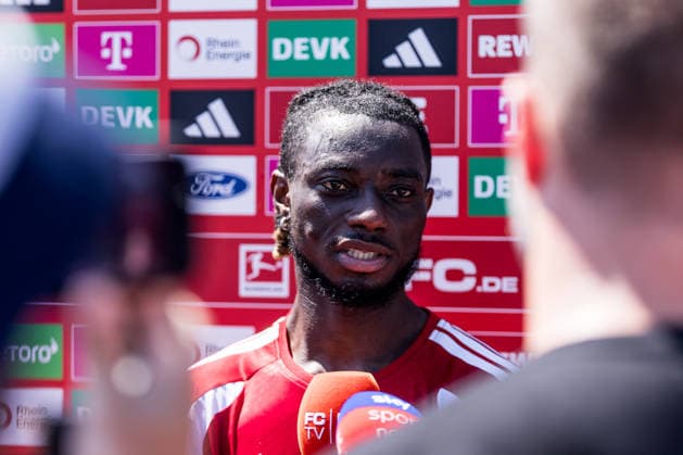 ST. JOHANN IN TIROL, AUSTRIA - JULY 29: Gideon Mensah (1. FC Koeln, 14) during a media session during a training session at trainings camp in Kitzbuehel of season 2026 27 at Koasastadion on July 29, 2026 in St. Johann in Tirol, Austria. Austria Copyright: xSteffiexWunderlx