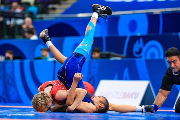 U17, U 17 Wrestling World Championships 43kg WW - Finja Viviane Strauch (GER) df. Aysemin Kacan (TUR) *** U17 Wrestling World Championships, 43 kg Open Weight: Finja Viviane Strauch (GER) def. Aysemin Kacan (TUR) Copyright: xUnitedxWorldxWrestlingx xAmirrezx UWW-U17-WC-BAKU-2026