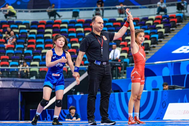 U17, U 17 Wrestling World Championships 43kg WW - Mukhlisa Masharipova (UZB) df. Sera Furuichi (JPN) *** U17 Wrestling World Championships, 43kg Open Weight: Mukhlisa Masharipova (UZB) def. Sera Furuichi (JPN) Copyright: xUnitedxWorldxWrestlingx xAmirrezx UWW-U17-WC-BAKU-2026