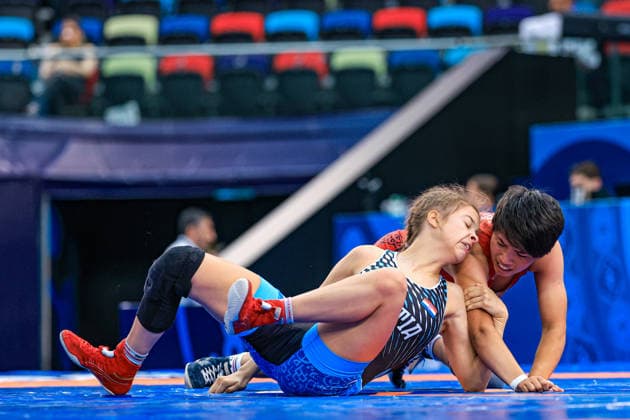 U17, U 17 Wrestling World Championships 49kg WW - Aiana Asylbekova (KGZ) df. Lara Blazekovic (CRO) *** U17 Wrestling World Championships, 49 kg, Women s Weight Class: Aiana Asylbekova (KGZ) vs. Lara Blazekovic (CRO) Copyright: xUnitedxWorldxWrestlingx xAmirrezx UWW-U17-WC-BAKU-2026