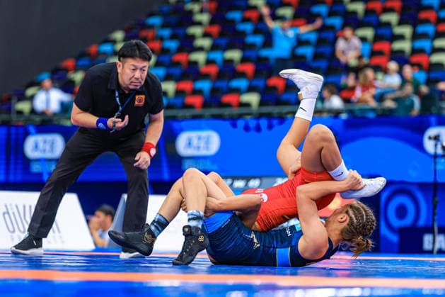 U17, U 17 Wrestling World Championships 49kg WW - Ayanat Meinambay (KAZ) df. Madina Bayramova (GER) *** U17 Wrestling World Championships, 49 kg WW: Ayanat Meinambay (KAZ) def. Madina Bayramova (GER) Copyright: xUnitedxWorldxWrestlingx xAmirrezx UWW-U17-WC-BAKU-2026