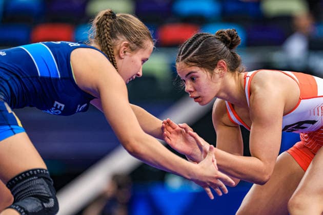 U17, U 17 Wrestling World Championships 57kg WW - Epenesa Teuila Elison (USA) df. Nadiia Zholtikova (ESP) *** U17 Wrestling World Championships, 57 kg WW: Epenesa Teuila Elison (USA) defeated Nadiia Zholtikova (ESP) Copyright: xUnitedxWorldxWrestlingx xAmirrezx UWW-U17-WC-BAKU-2026