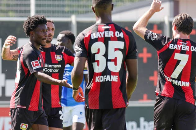 29.07.2026, xgrfx, Fussball Testspiel, Bayer 04 Leverkusen - KRC Genk v.l. Tor, Nathan Tella zum 2:0 (Bayer Leverkusen) (DFL DFB REGULATIONS PROHIBIT ANY USE OF PHOTOGRAPHS as IMAGE SEQUENCES and or QUASI-VIDEO) Leverkusen *** July 29, 2026, xgrfx, Soccer Friendly Match, Bayer 04 Leverkusen vs. KRC Genk, Goal, Nathan Tella makes it 2–0 for Bayer Leverkusen. DFL and DFB regulations prohibit any use of photographs as image sequences and or quasi-video. Leverkusen