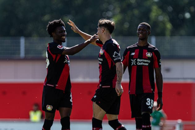Testspiel: Bayer 04 Leverkusen - KRC Genk; 29.07.2026 Bayer 04 Leverkusen bejubelt das Tor, 3:0 durch Afonso Moreira (Bayer 04 Leverkusen, 9) Testspiel: Bayer 04 Leverkusen - KRC Genk; Ulrich-Haberland-Stadion, Leverkusen; 29.07.2026 *** Friendly Match: Bayer 04 Leverkusen vs. KRC Genk, July 29, 2026. Bayer 04 Leverkusen celebrates the goal—3–0 by Afonso Moreira of Bayer 04 Leverkusen. Friendly Match: Bayer 04 Leverkusen vs. KRC Genk at Ulrich Haberland Stadium, Leverkusen, July 29, 2026 Copyright: xBEAUTIFULxSPORTS Buriakovx