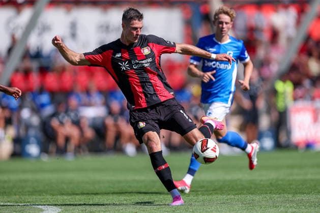 29.07.2026, Fußball, Bayer 04 Leverkusen - KRC Genk, Testspiel, Saison 2026 2027 im Ulrich-Haberland-Stadion: Patrik Schick (Bayer04 Leverkusen 14) beim Torschuss Schuss DFB regulations prohibit any use of photographs as image sequences and or quasi-video. Nordrhein-Westfalen Deutschland *** July 29, 2026, Soccer, Bayer 04 Leverkusen vs. KRC Genk, Friendly Match, 2026–2027 Season at Ulrich Haberland Stadium; Patrik Schick of Bayer 04 Leverkusen takes a shot on goal; DFB regulations prohibit any use of photographs as image sequences and or quasi-video; North Rhine-Westphalia, Germany