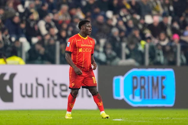 Lecce™s Lameck Banda celebrates after scoring the 0-1 goal for his team during the Serie A soccer match between Juventus Fc and Lecce the Juventus Stadium in Turin, north west Italy - January 3, 2026. - Soccer  Copyright: xFabioxFerrari LaPressex