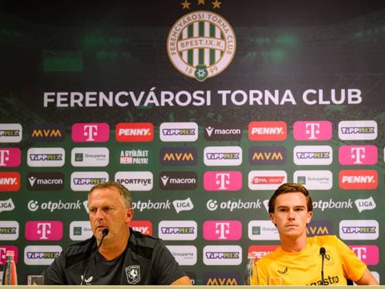 Budapest , 29-07-2026 , Groupama Arena , season 2026 2027 , UEFA Europa League play-off football , pressconference FC Twente , picture shows FC Twente coach John van den Brom FC Twente player Daan Rots Pressconference Twente in Budapest  x205308245x Copyright: