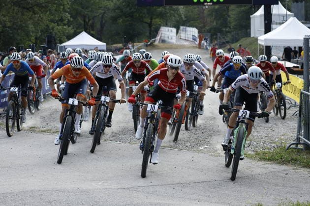 29.07.2026, Monteceneri, Monteceneri, 2026 UEC MTB European Championship, EM, Europameisterschaft XCC Qualifications Men Junior, Head 1, Quirin Bach 29 (GER) taking the lead in front of Michael Ortner 10 (AUT) , Mads PÃ Teunissen Van Manen 8 (NED), Elias Hückmann 6 (GER) and the rest of the group Monteceneri Monteceneri Ticino Switzerland *** July 29, 2026, Monteceneri, Monteceneri, 2026 UEC MTB European Championship XCC Qualifications Men Junior, Head 1, Quirin Bach 29 GER takes the lead ahead of Michael Ortner 10 AUT, Mads PÃ Teunissen Van Manen 8 NED, Elias Hückmann 6 GER, and the rest of the group Monteceneri Monteceneri Ticino Switzerland Copyright: xJustPictures.ch FrancescoxMinghettix jp-en-FrMi-_NG_0397