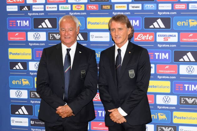 IPA87092937 - Claudio Ranieri and Roberto Mancini during the press conference, PK, Pressekonferenz to introduce Technical Commissioner Roberto Mancini and Technical Director Claudio Ranieri at the FIGC headquarters on Via Po in Rome, Italy—Wednesday, July 29, 2025. Sports—Soccer.  Copyright: xFabrizioxCorradetti IPAxSportx xx 87092937