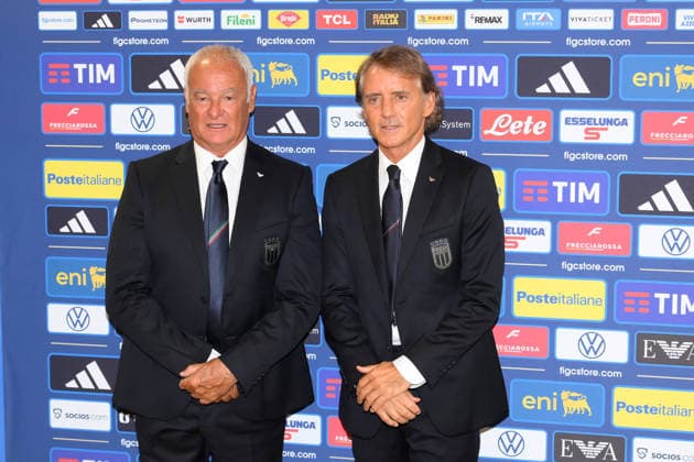 IPA87092955 - Claudio Ranieri and Roberto Mancini during the press conference, PK, Pressekonferenz to introduce Technical Commissioner Roberto Mancini and Technical Director Claudio Ranieri at the FIGC headquarters on Via Po in Rome, Italy—Wednesday, July 29, 2025. Sports—Soccer.  Copyright: xFabrizioxCorradetti IPAxSportx xx 87092955