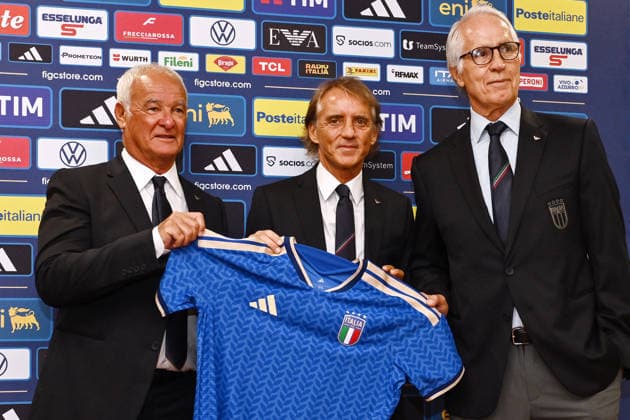 As Roma 29 07 2026 - presentazione allenatore Italia foto Antonello Sammarco Image nella foto: Claudio Ranieri-Roberto Mancini-Giovanni Malago™ 