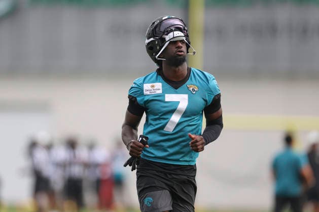 JACKSONVILLE, FL - JULY 29: Jacksonville Jaguars wide receiver Brian Thomas Jr. (7) during training camp on July 29, 2026 at the Miller Electric Center in Jacksonville, Fl. (Photo by David Rosenblum Icon Sportswire) NFL, American Football Herren, USA JUL 29 Jaguars Training Camp EDITORIAL USE ONLY Icon260729224512