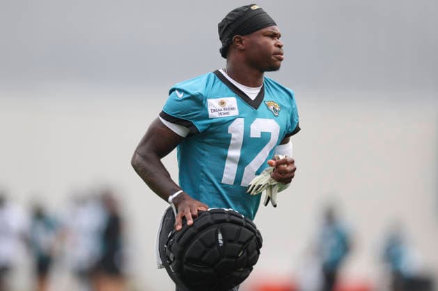 JACKSONVILLE, FL - JULY 29: Jacksonville Jaguars wide receiver Travis Hunter (12) during training camp on July 29, 2026 at the Miller Electric Center in Jacksonville, Fl. (Photo by David Rosenblum Icon Sportswire) NFL, American Football Herren, USA JUL 29 Jaguars Training Camp EDITORIAL USE ONLY Icon260729224515