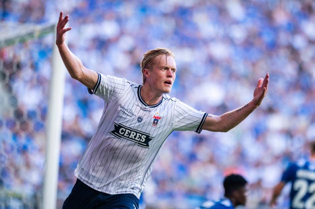 Tobias Bech celebration during UEFA Champions League second qualifying round 26 27 match between teams of Lech Poznan and Aarhus GF (Gleb Soboliev Ball Raw Images) Poznan ENEA Stadion Poland Copyright: xGlebxSobolievx DSC_2064