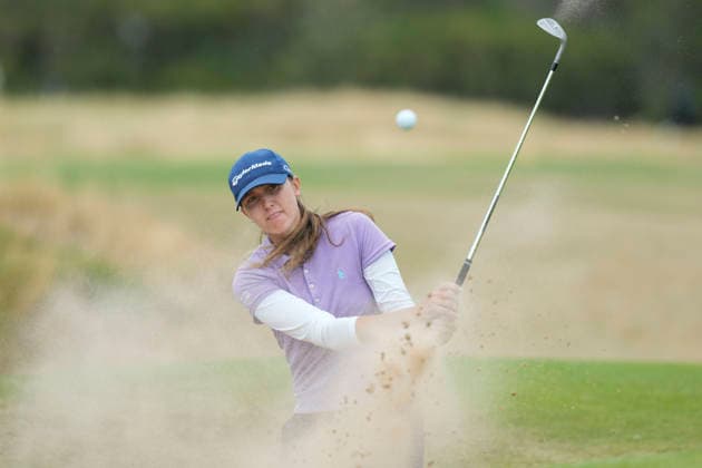 LYTHAM, ENGLAND - JULY 29: Pia Babnik (SLV) chips from the bunker on the fourth green during Practice at the 50th AIG Women™s Open Championship at the Royal Lytham and St Anne™s Golf Club, Lytham on July 29, 2026 in Lancashire, England The 50th AIG Women™s Open Championship