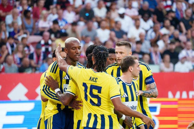 Anderson Talisca, Nathan Ake and Milan Skriniar seen during UEFA Champions League 26 27 2nd qualifying round 2st leg match between teams of Gornik Zabrze and Fenerbahce SK (Lukasz Germaniuk Ball Raw Images) Zabrze Arena Zabrze Poland Copyright: xLukaszxGermaniukx 260726WSZ-84