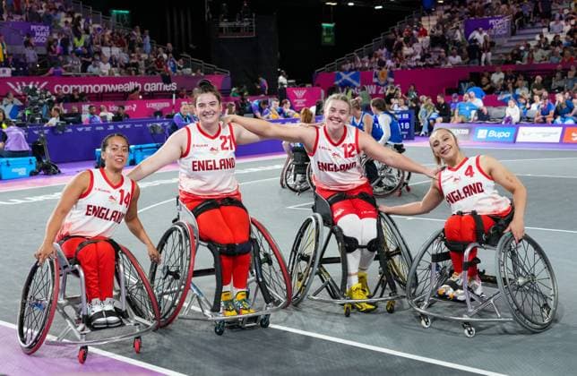Joy Haizelden, Jade Atkin, Lucy Robinson & Charlotte Moore of England celebrate winning gold medals after beating Scotland 18 points to 10 in the Gold Medal Match. Glasgow 2026 Commonwealth Games, Day Seven, Glasgow, Scotland, UK - 29 Jul 2026Glasgow Scotland United Kingdom  Copyright: xStuartxWallace Shutterstockx 17016078v