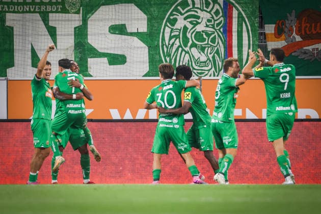 SOCCER - UEFA ECL, Rapid vs Coloma VIENNA,AUSTRIA,29.JUL.26 - SOCCER - UEFA Conference League, qualification, SK Rapid Wien vs FC Santa Coloma. Image shows the rejoicing of Rapid.  GEPAxpictures xDavidxBitzan