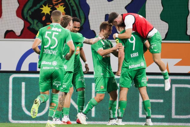 SOCCER - UEFA ECL, Rapid vs Coloma VIENNA,AUSTRIA,29.JUL.26 - SOCCER - UEFA Conference League, qualification, SK Rapid Wien vs FC Santa Coloma. Image shows the rejoicing of Rapid.  GEPAxpictures xDavidxBitzan