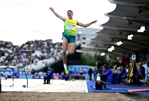 COM26 ATHLETICS, Christopher Mitrevski of Australia competes during the Mens Long Jump Final during the Glasgow 2026 Commonwealth Games at Scotstoun Stadiumin Glasgow, Scotland, Wednesday, July 29, 2026. ( NO ARCHIVING, EDITORIAL USE ONLY Glasgow Scotland United Kingdom  Copyright: xJOELxCARRETTx 20260730117030550937